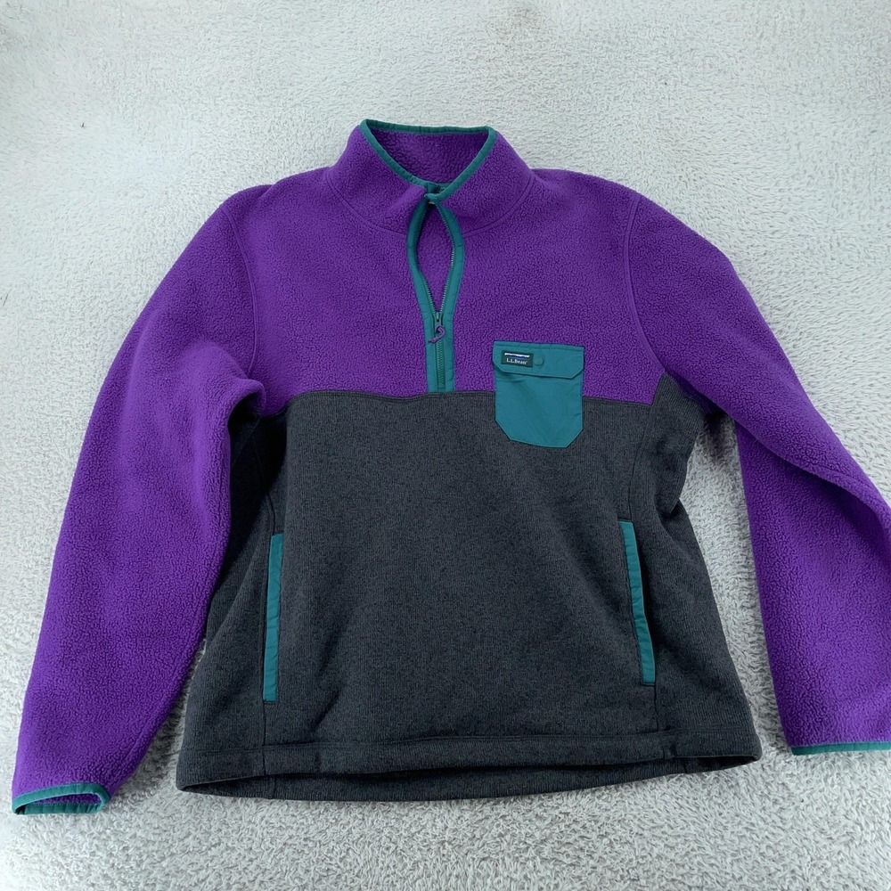 L.L. Bean Sherpa Fleece Hybrid Pullover Womens Large Colorblock Sweater 1/4 Zip